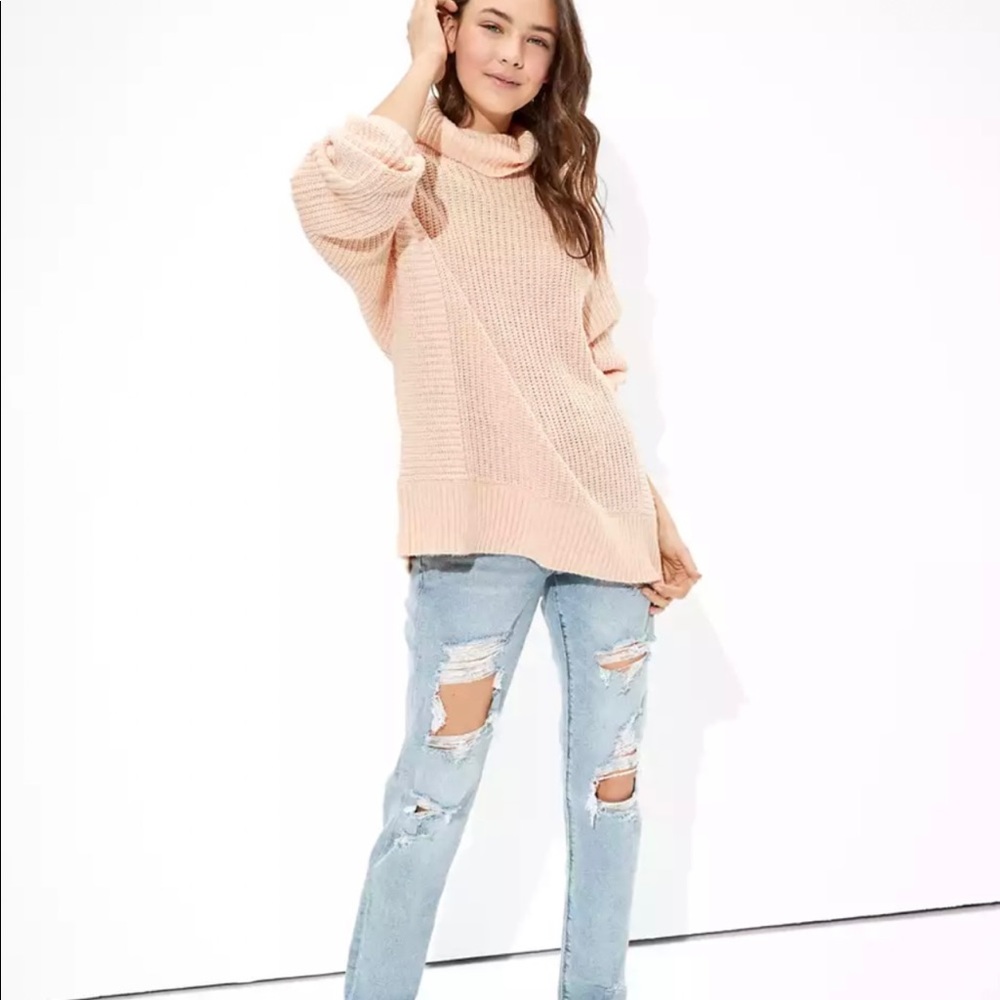 American Eagle Oversized Dreamspun Pale Pink Cozy Mock Neck Sweater